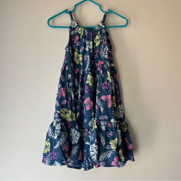 🌼 5/$25 George Girls Tropical Floral Sundress Navy Size 4 Sleeveless Rayon - Picture 1 of 6